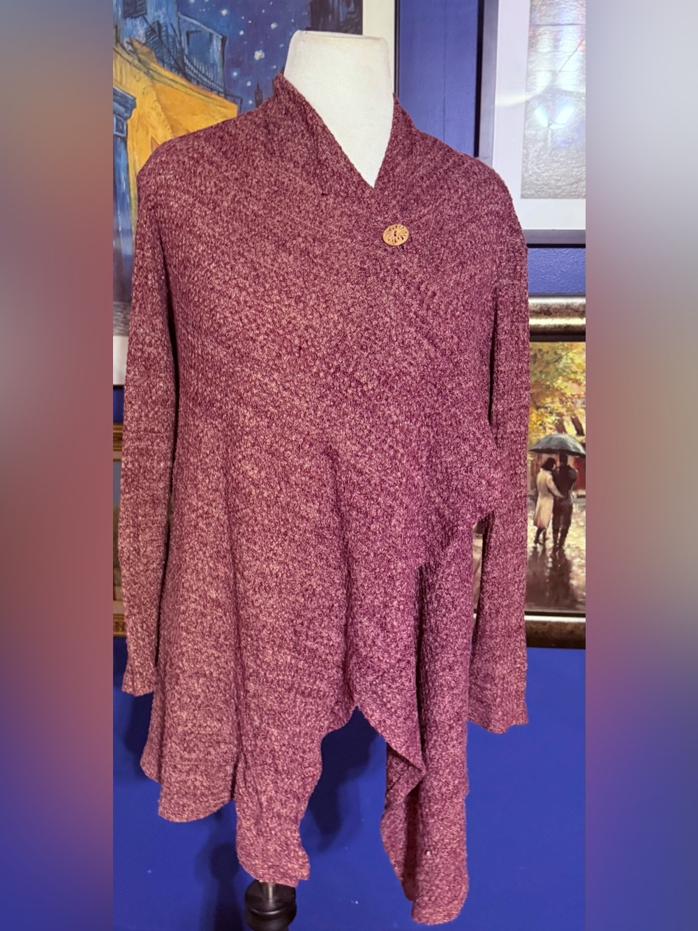 Avenue Plum Marled Asymmetric Button Poncho Sweater